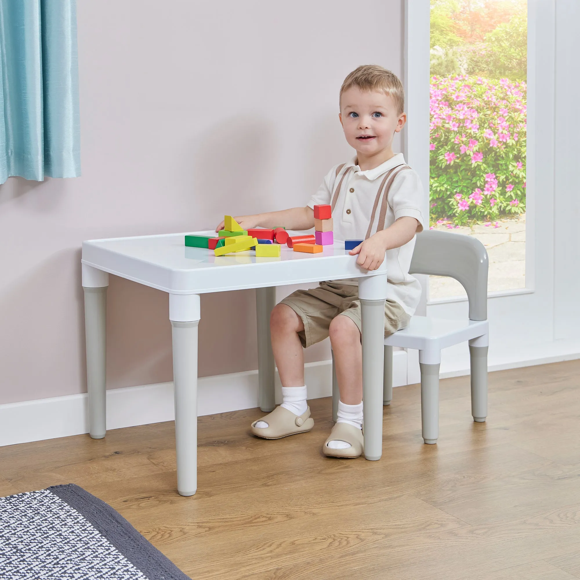 Children's White & Grey Indoor | Outdoor Plastic Table & Chair Set | 2 years 