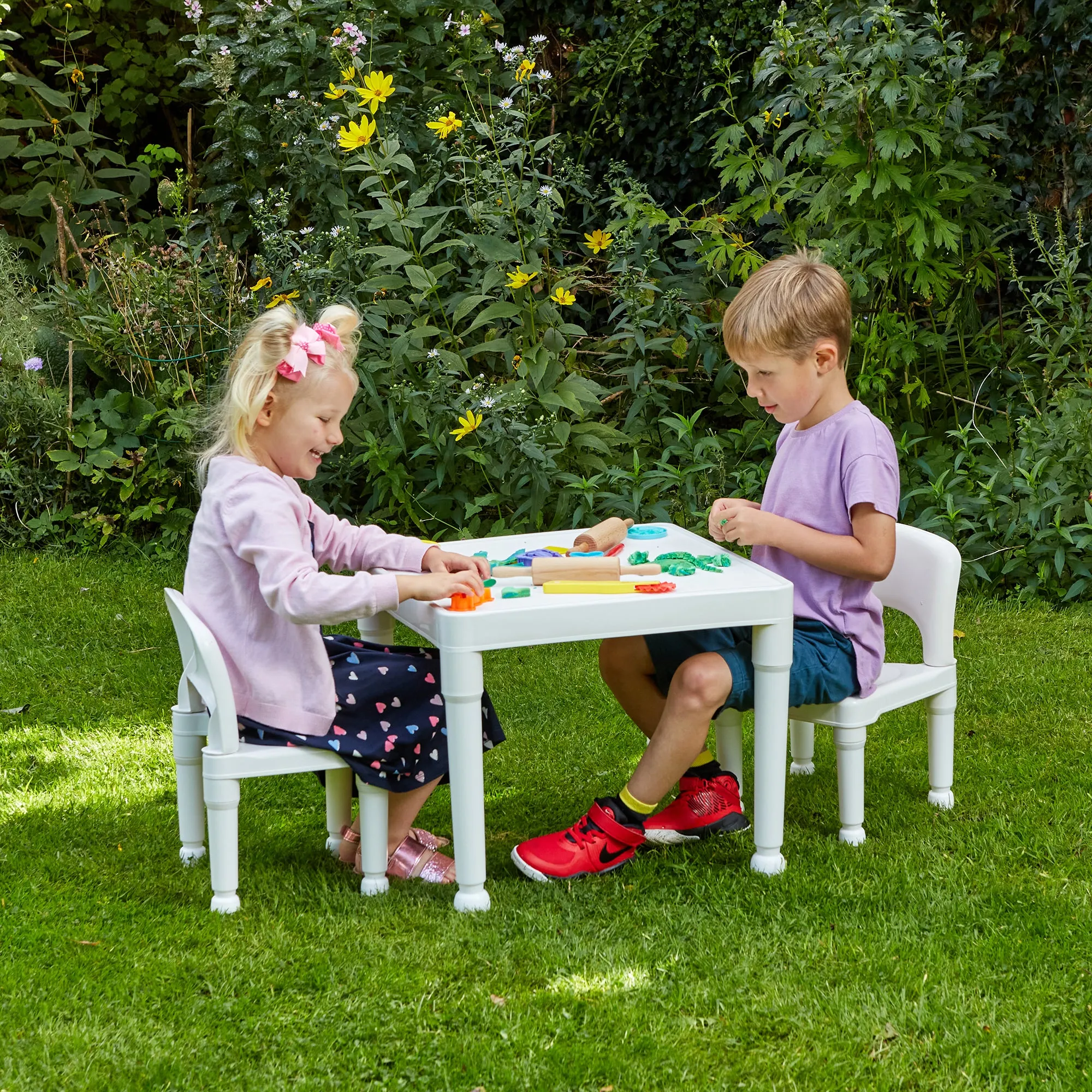 Children's White Indoor | Outdoor Plastic Table & 2 Chairs Set | 2 years 
