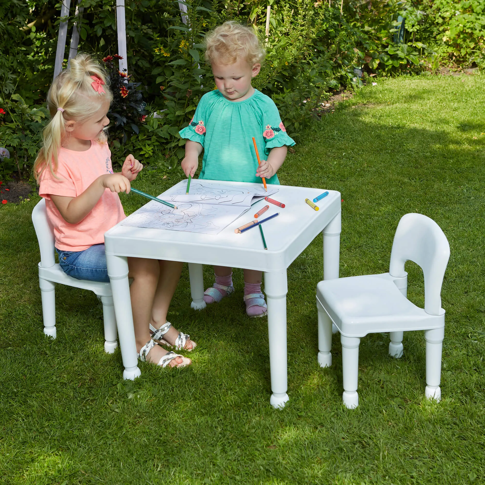 Children's White Indoor | Outdoor Plastic Table & 2 Chairs Set | 2 years 