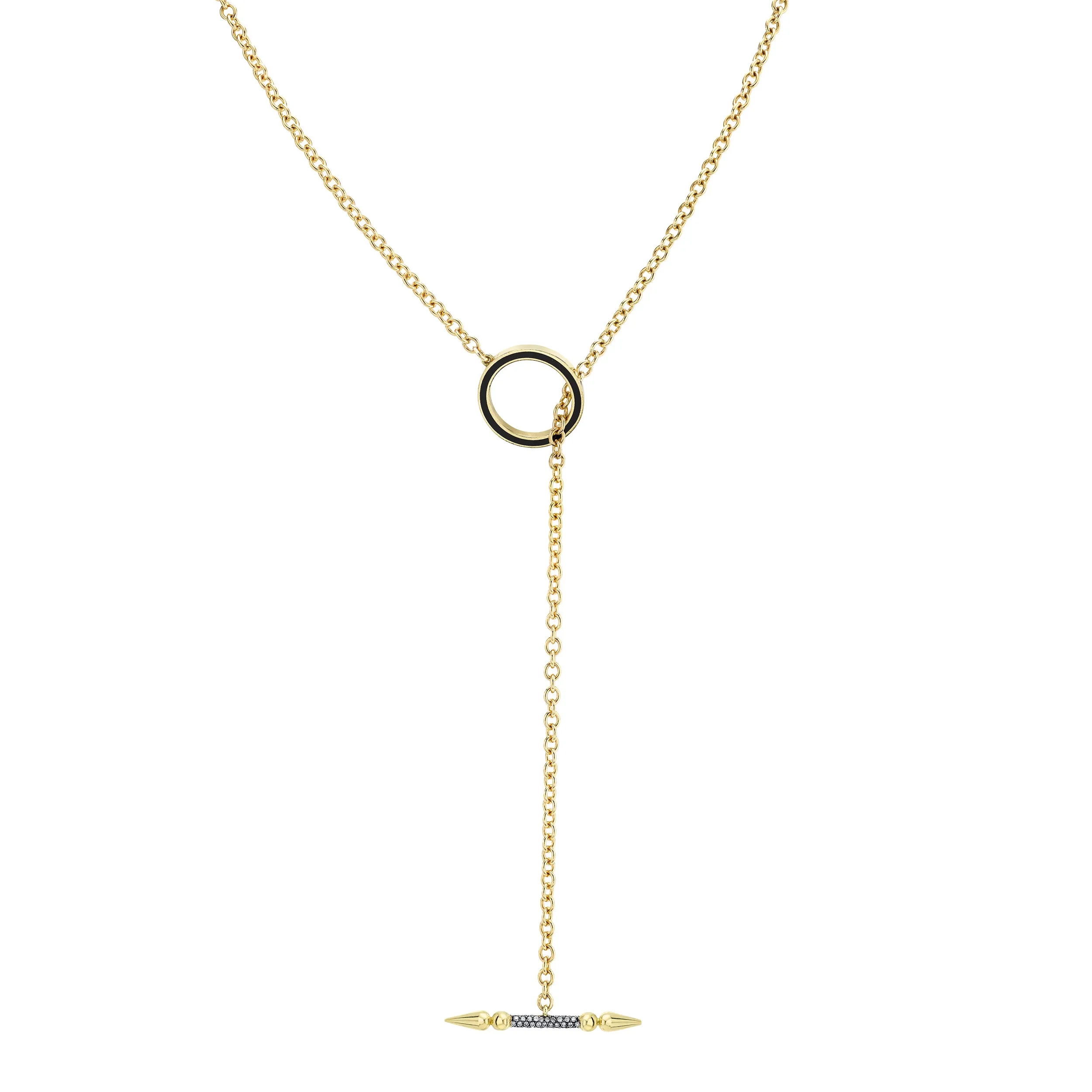 Convertible Pave Spear Lariat with Round Enamel Toggle Closure