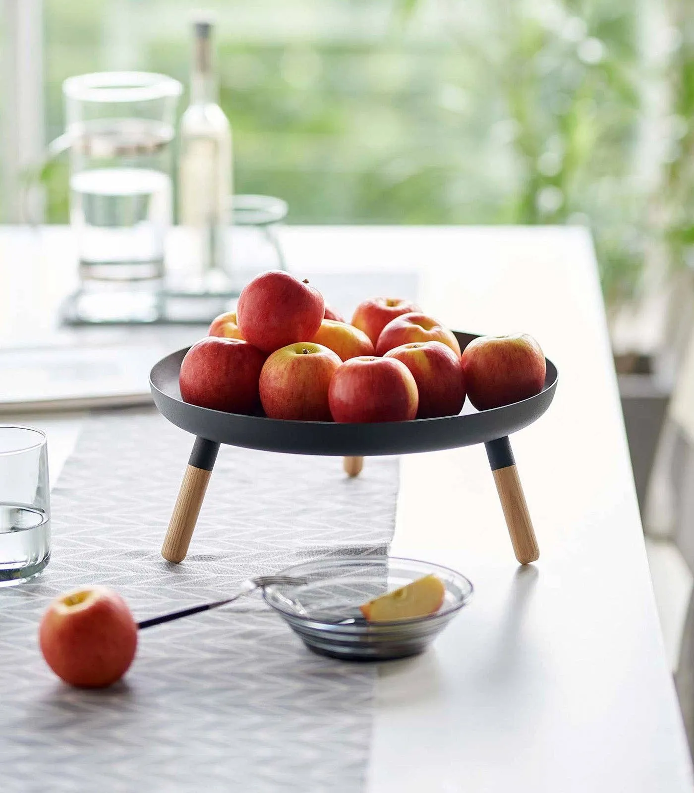 Countertop Pedestal Tray - Steel   Wood: Black