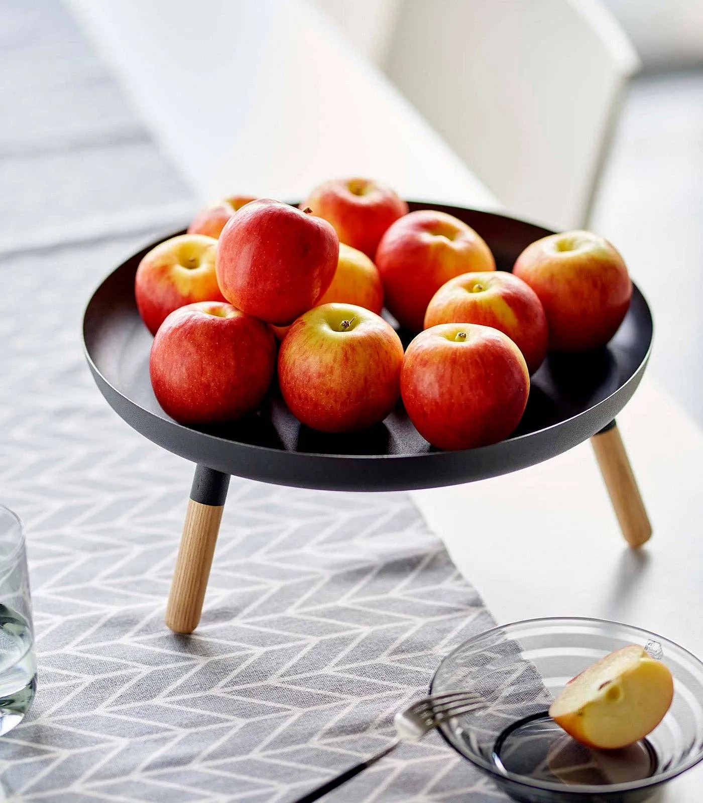 Countertop Pedestal Tray - Steel   Wood: Black