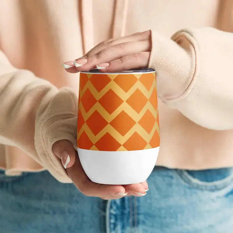 Cozy Sunset Wine Tumbler with Orange Zigzag Pattern