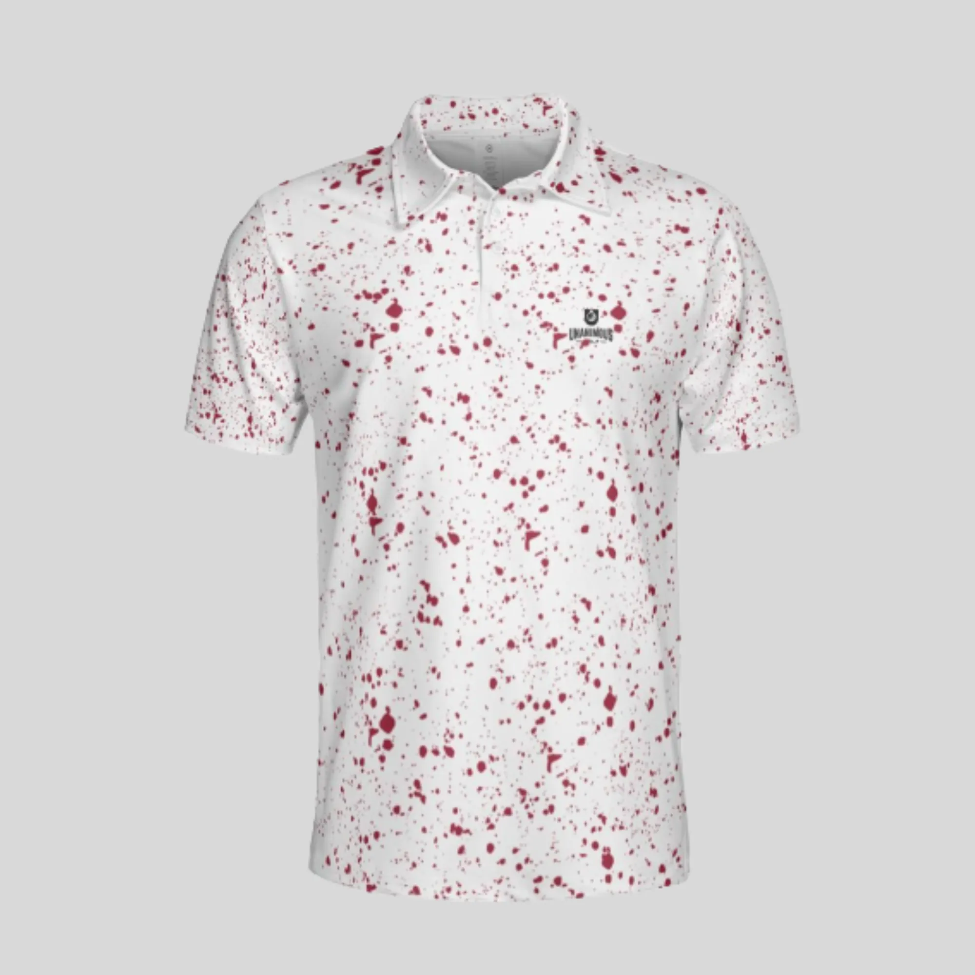 crimson paint splatter golf polo for men