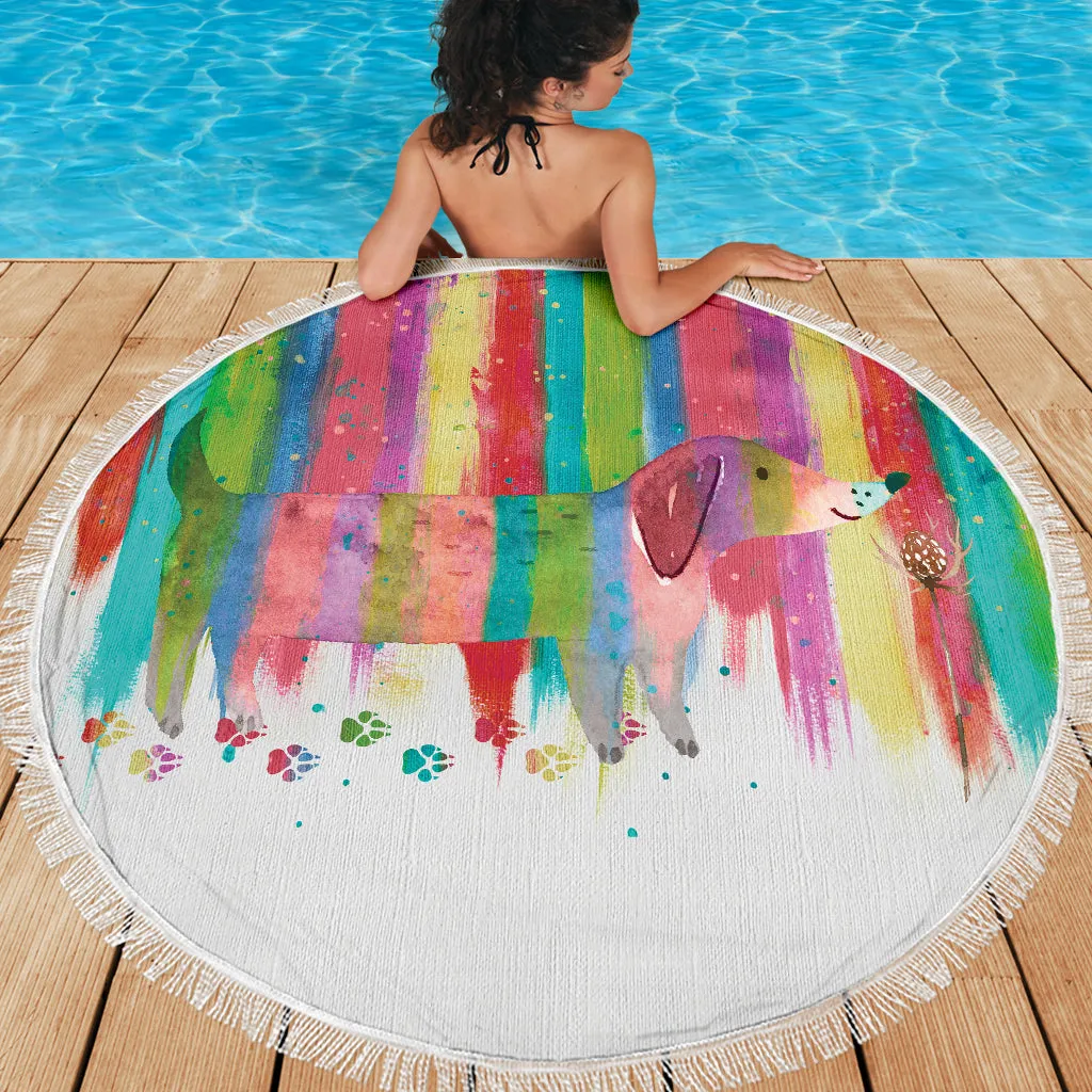 Dachshund Rainbow Beach Blanket