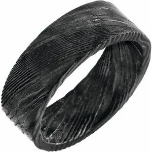 Damascus Steel 8 mm Flat Black  Patterned Band Size 10