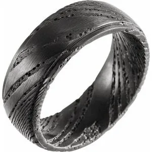 Damascus Steel Flat Black  Patterned Band Size 7