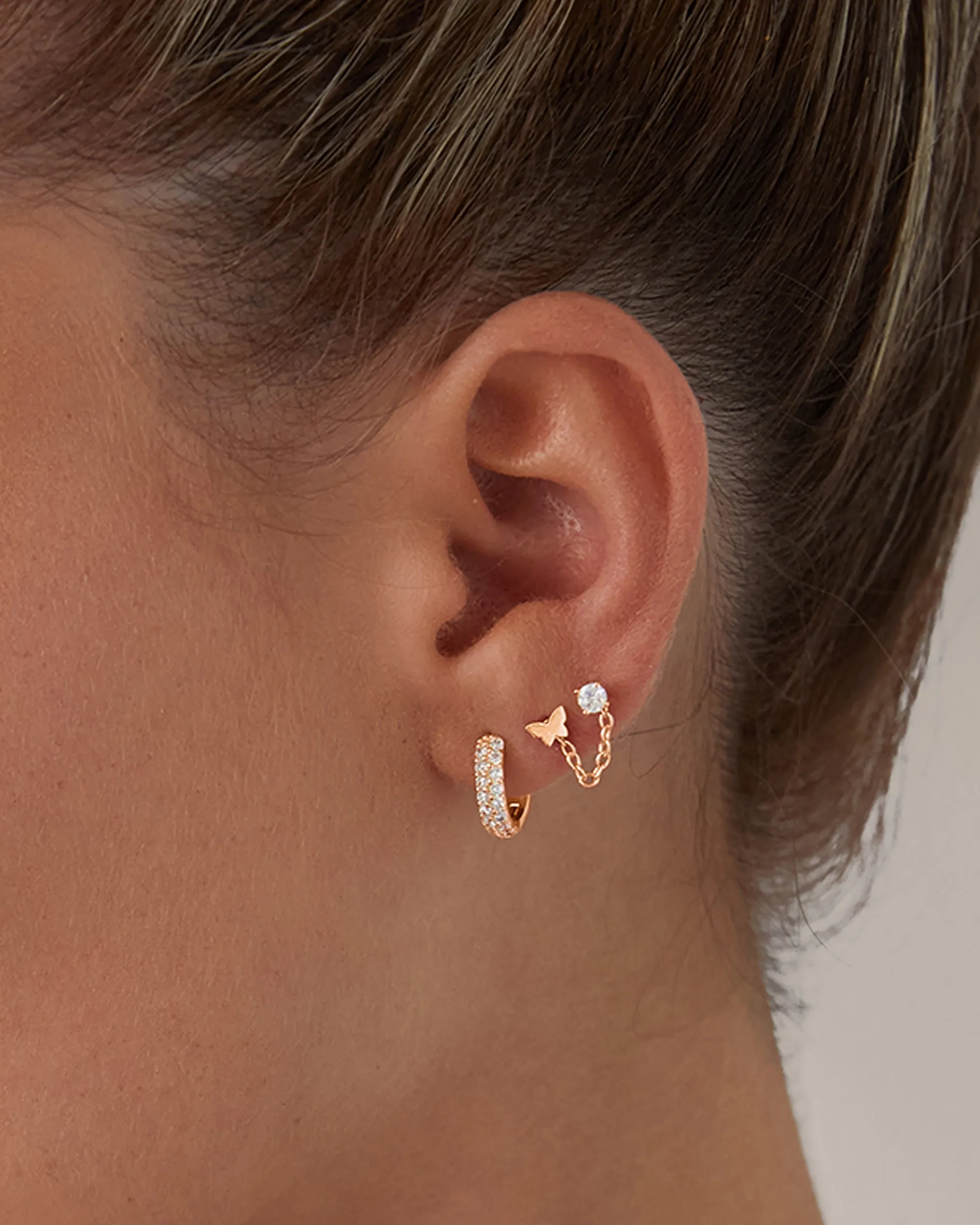 Double Piercing Earrings Link Chain