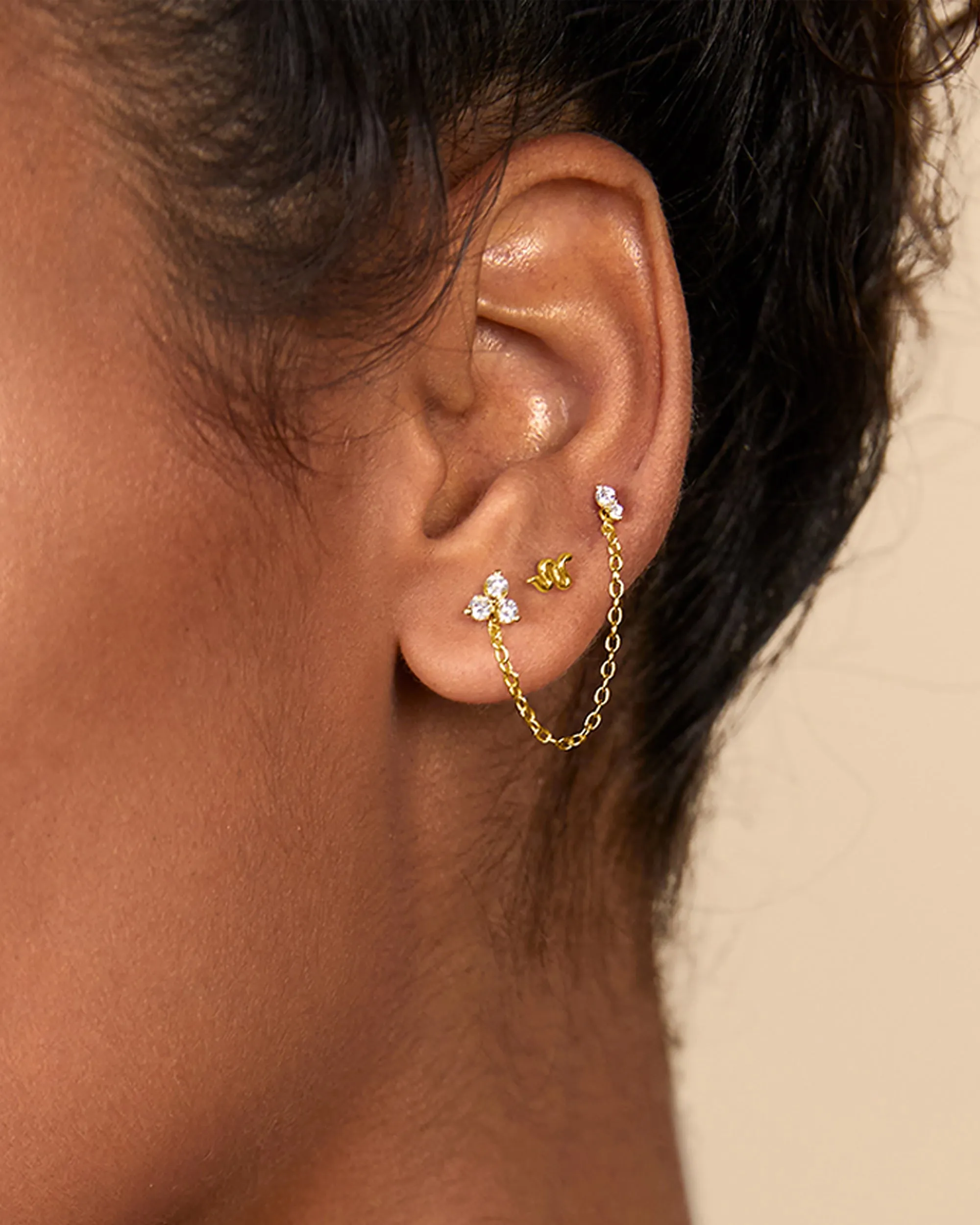 Double Piercing Earrings Link Chain