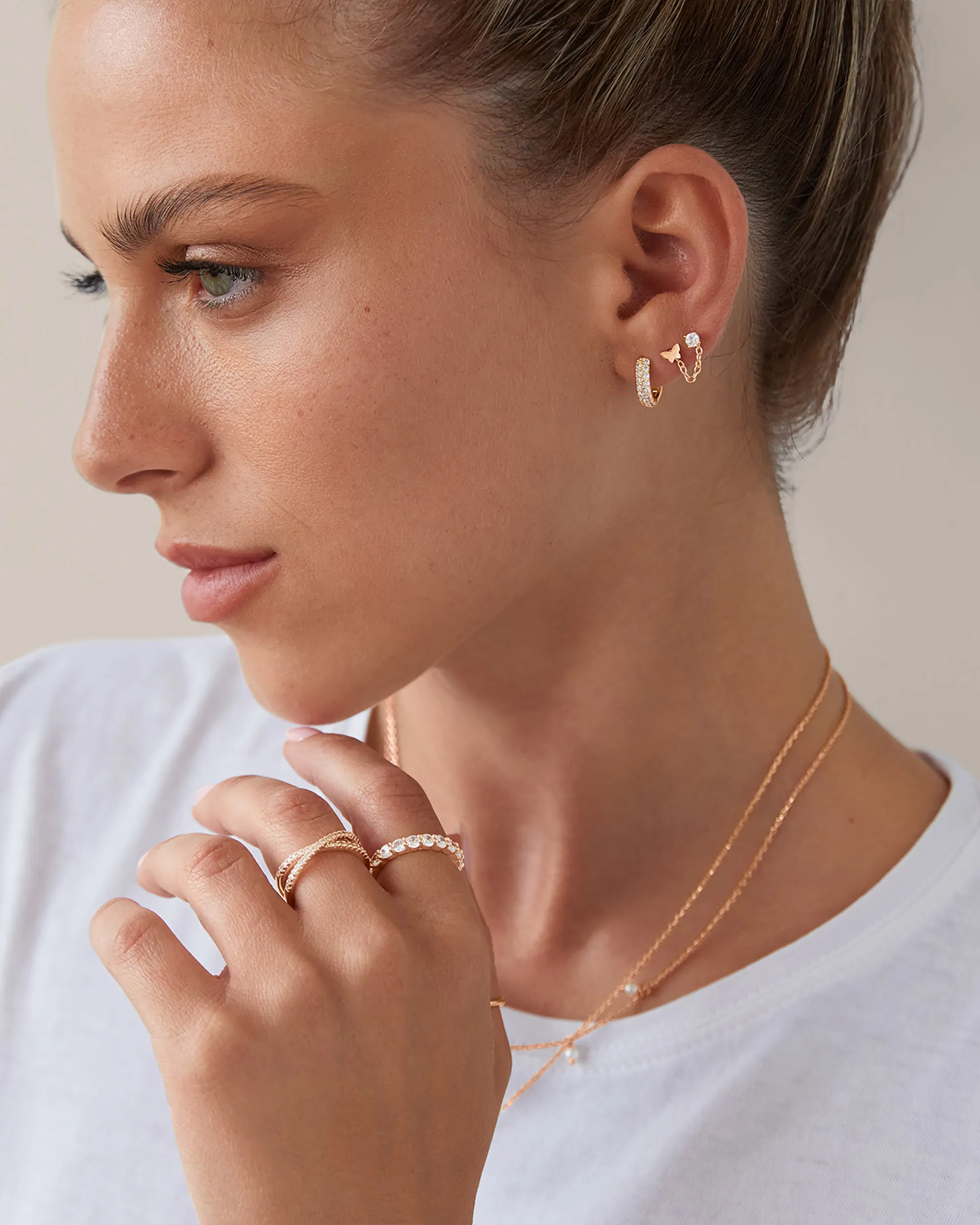 Double Piercing Earrings Link Chain