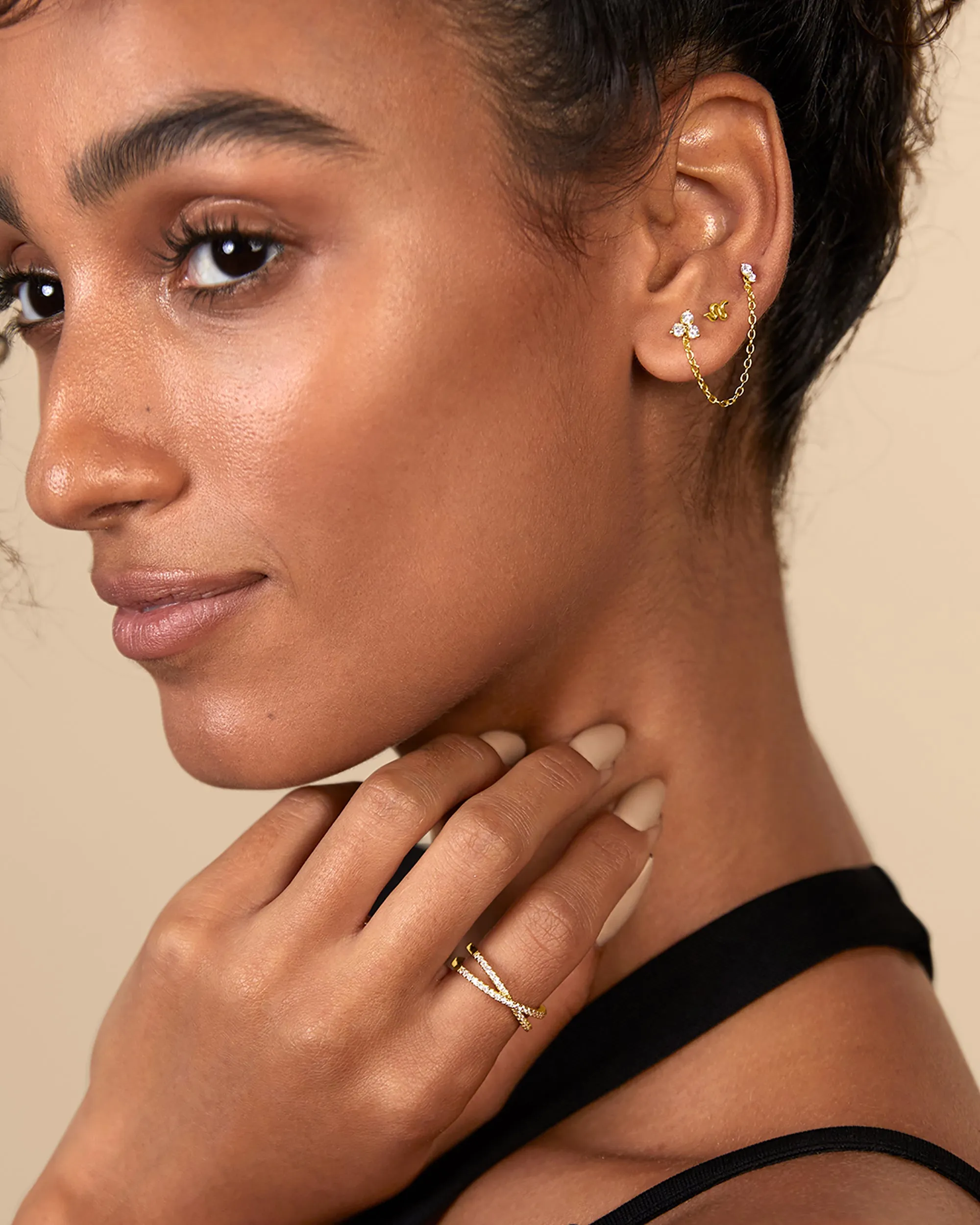 Double Piercing Earrings Link Chain