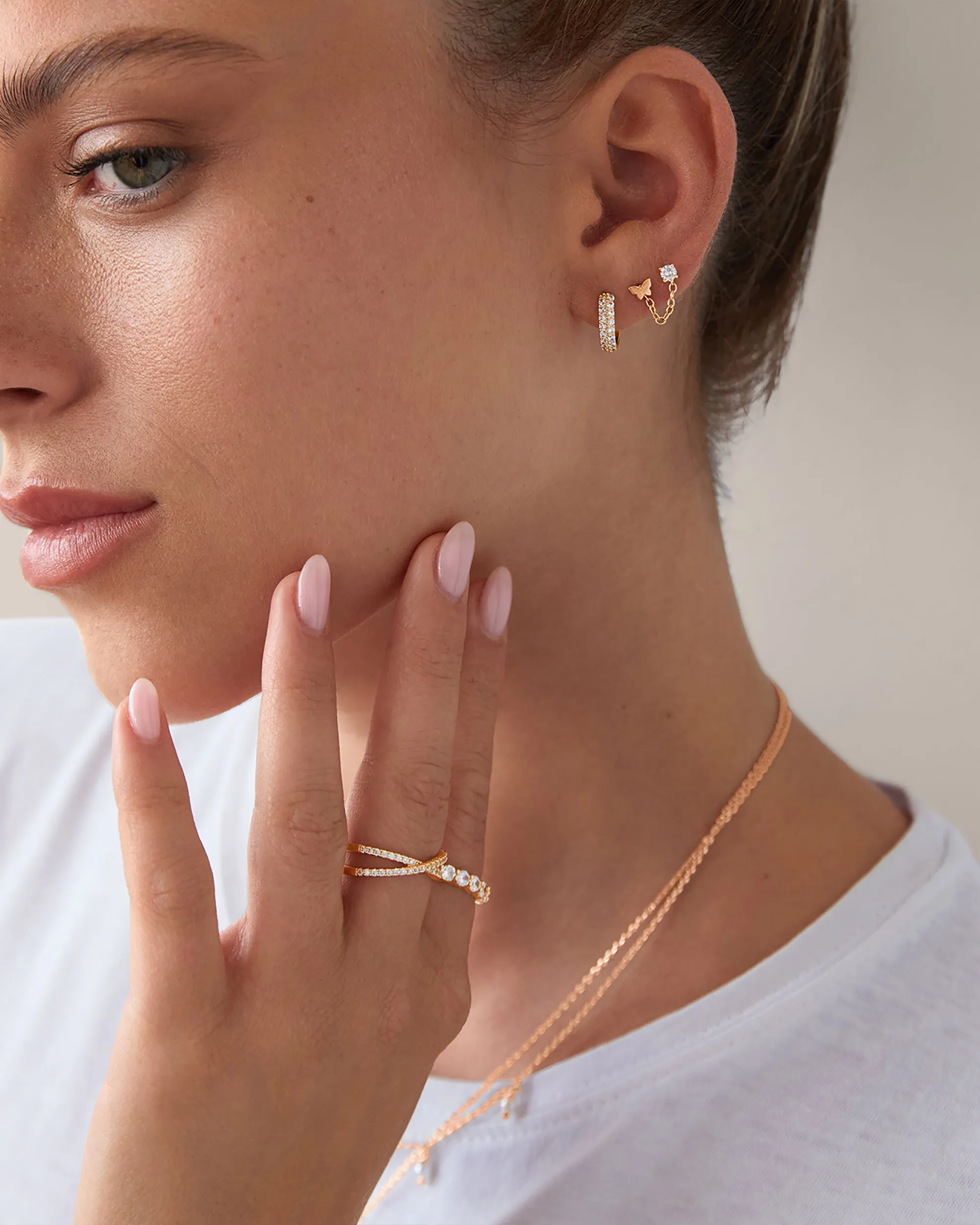 Double Piercing Earrings Link Chain