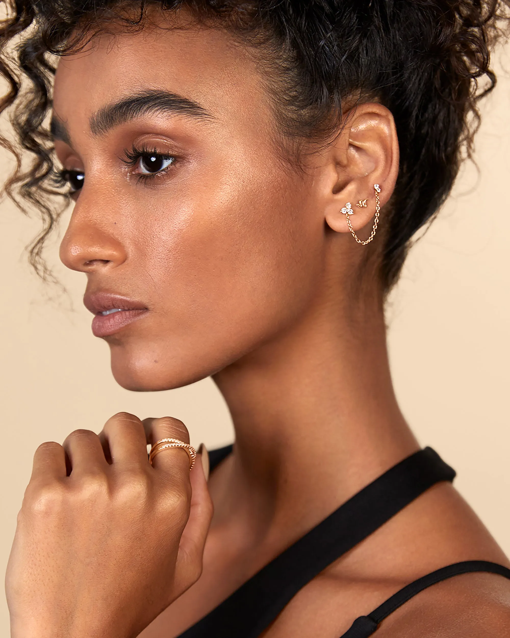 Double Piercing Earrings Link Chain