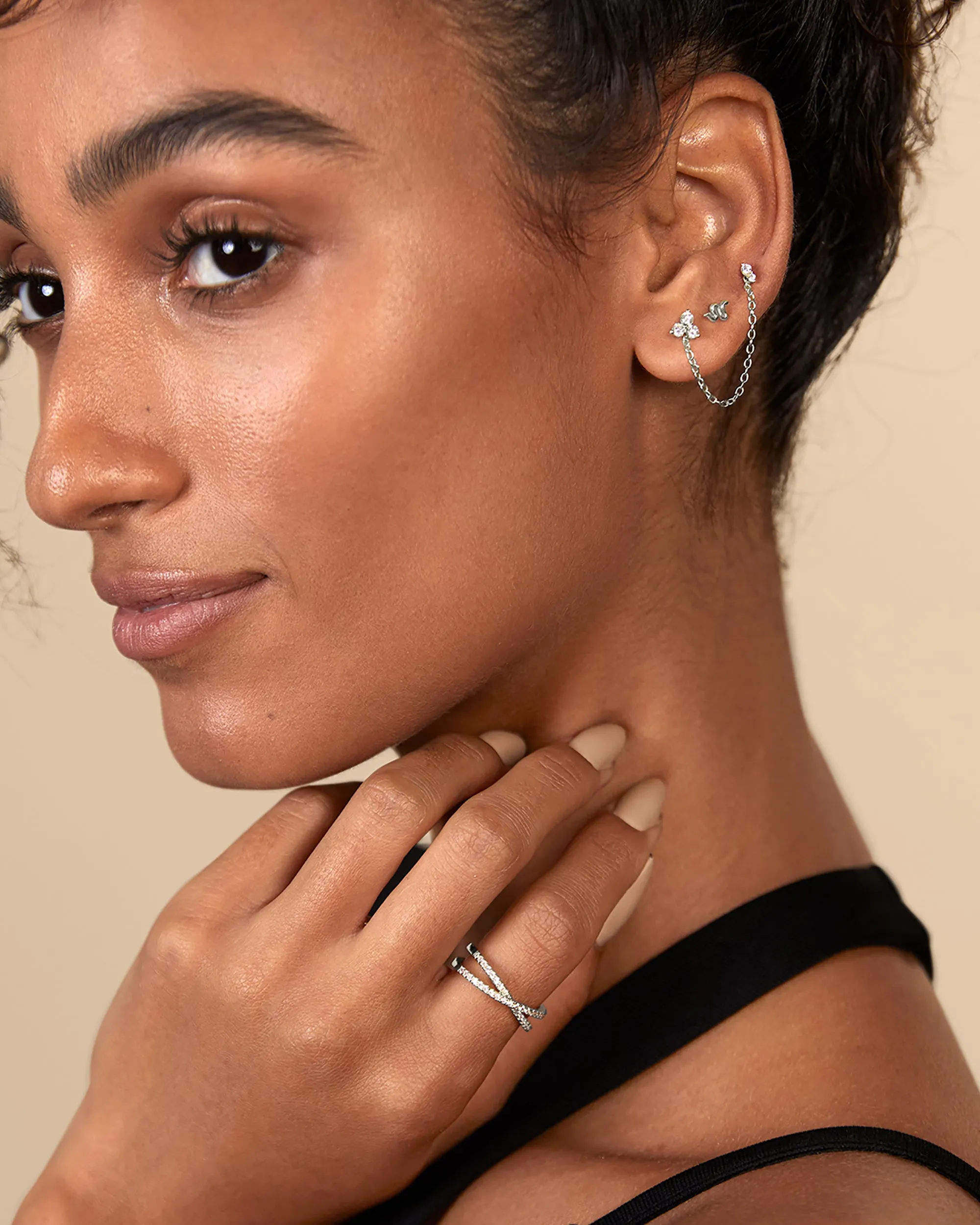 Double Piercing Earrings Link Chain
