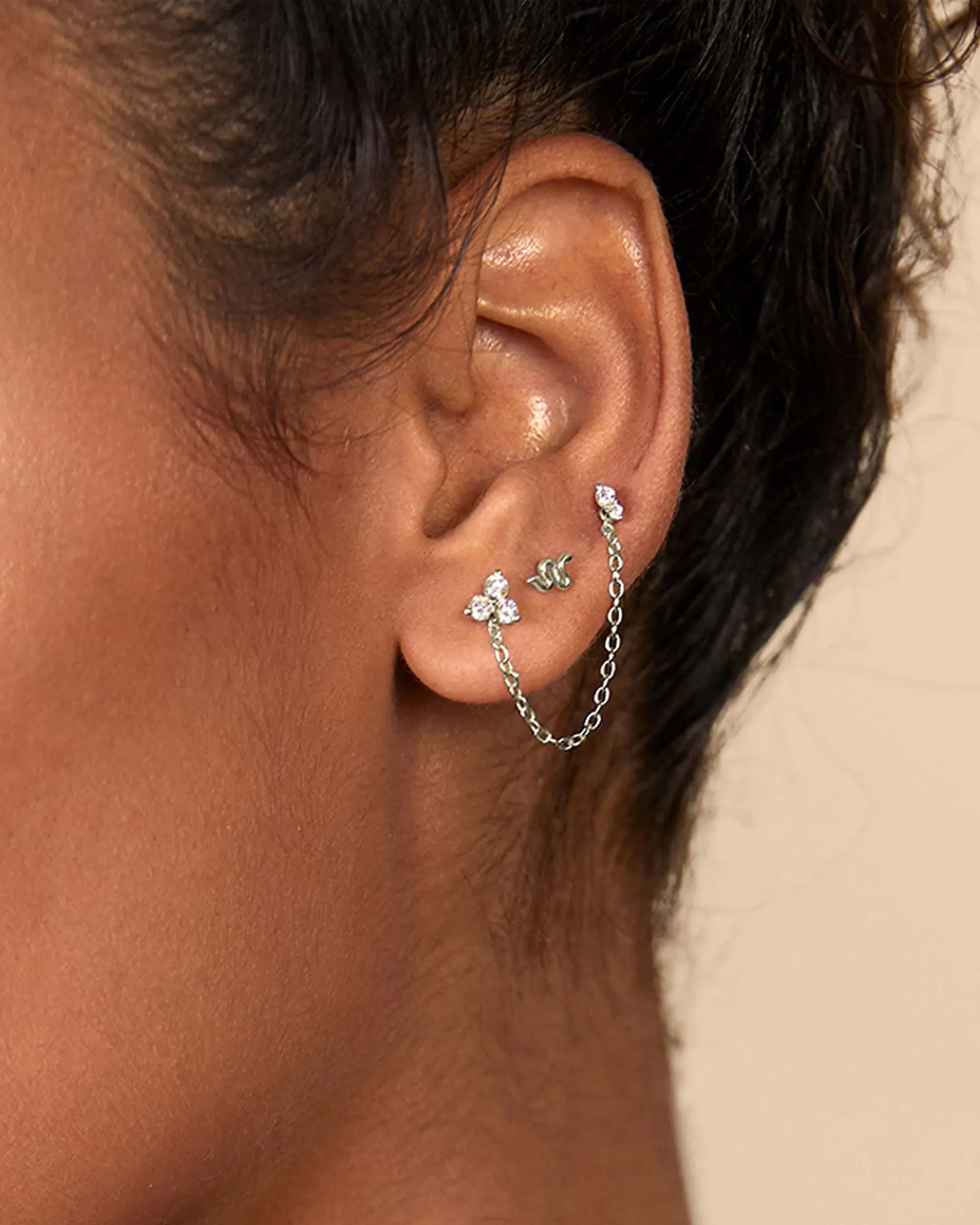 Double Piercing Earrings Link Chain