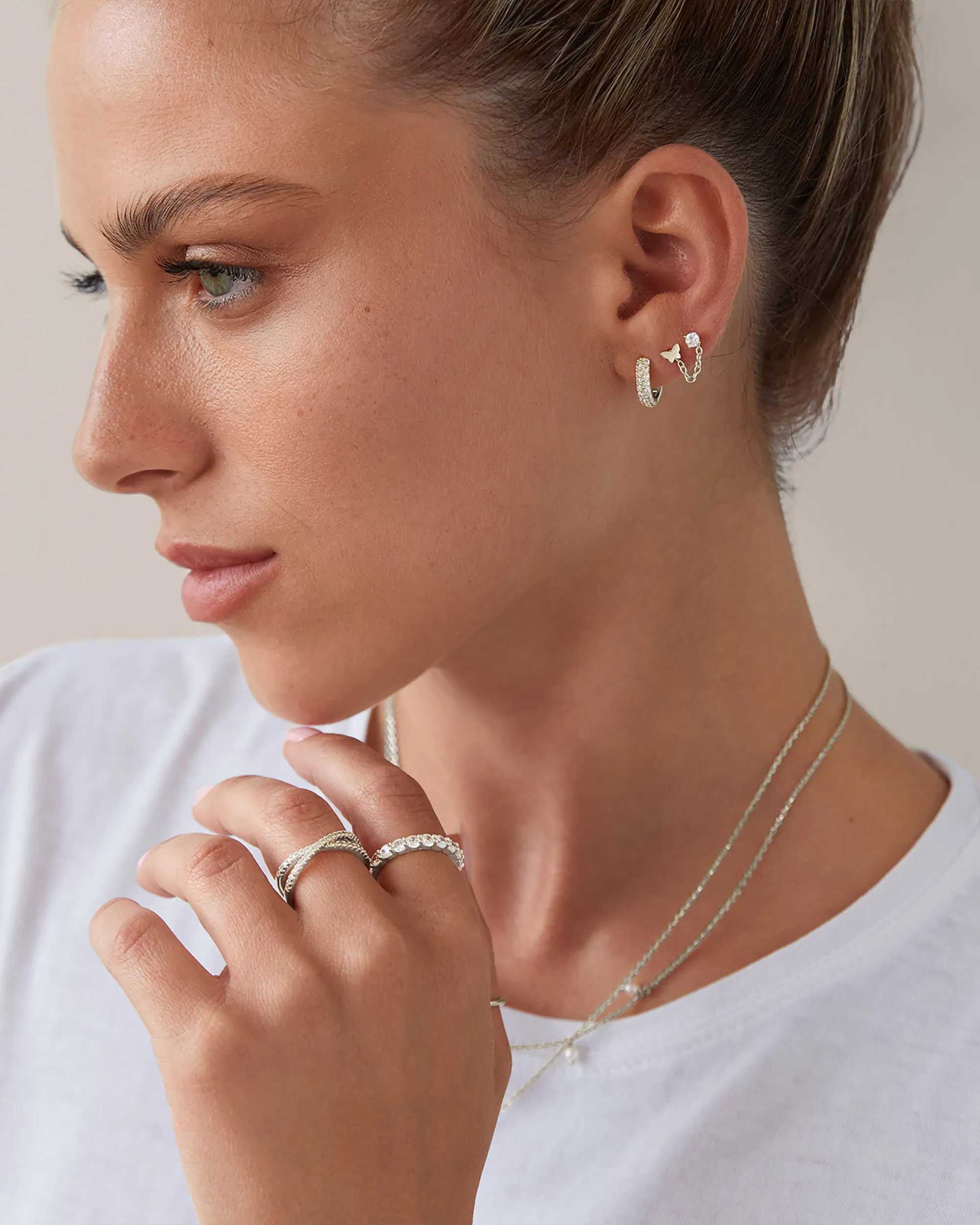 Double Piercing Earrings Link Chain