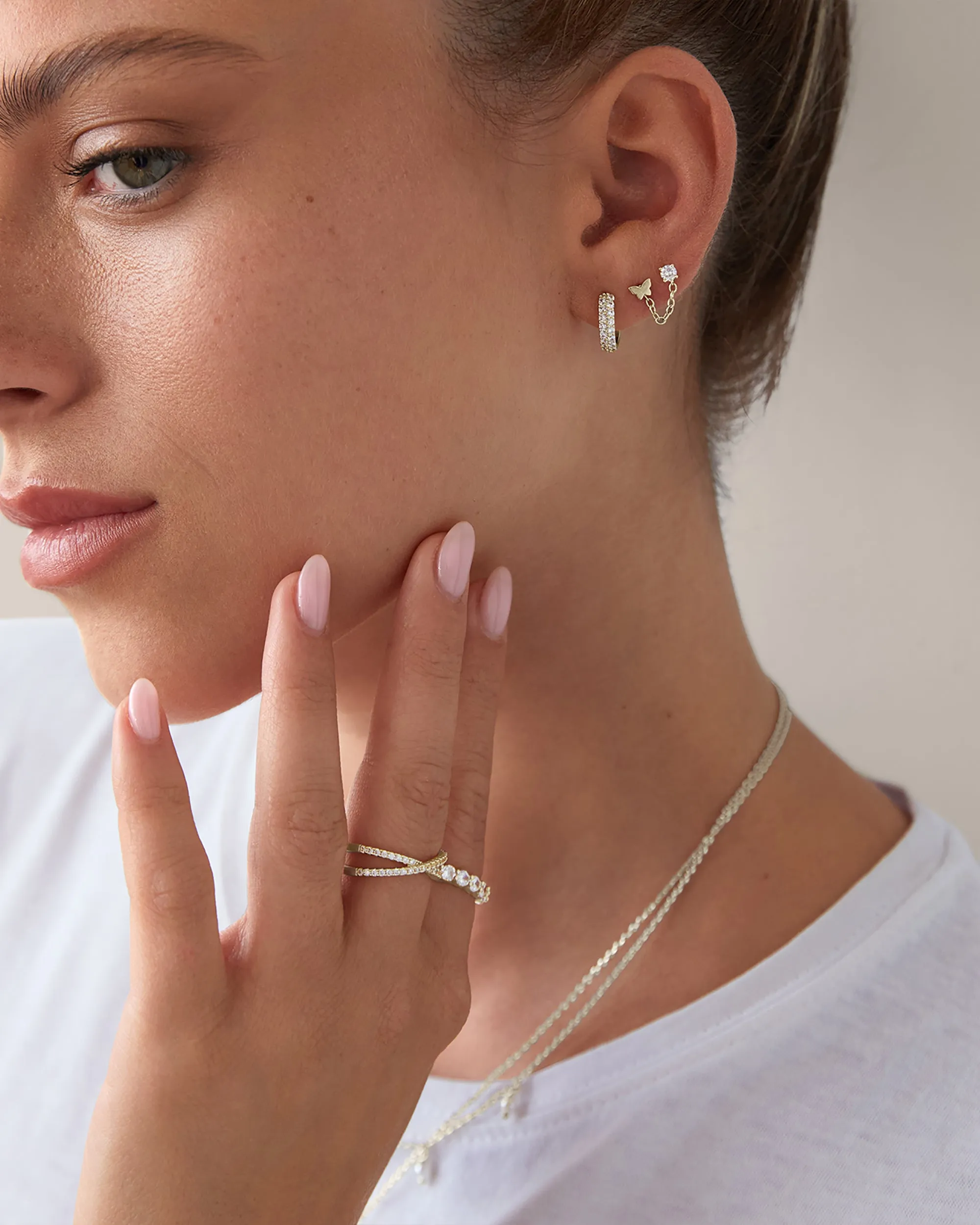 Double Piercing Earrings Link Chain