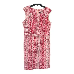 Ellen Tracy Red and White Patterned Dress Size 8