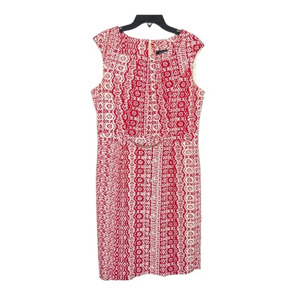 Ellen Tracy Red and White Patterned Dress Size 8