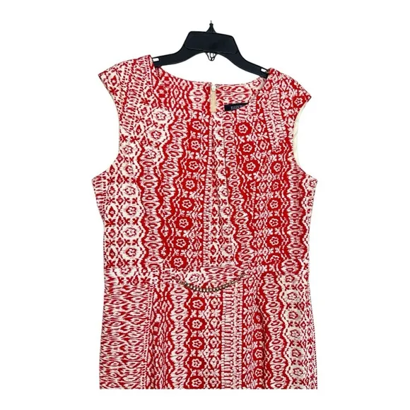 Ellen Tracy Red and White Patterned Dress Size 8