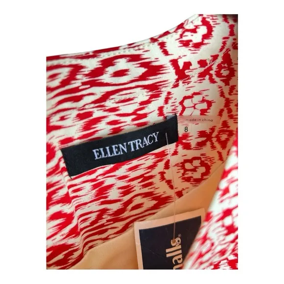 Ellen Tracy Red and White Patterned Dress Size 8