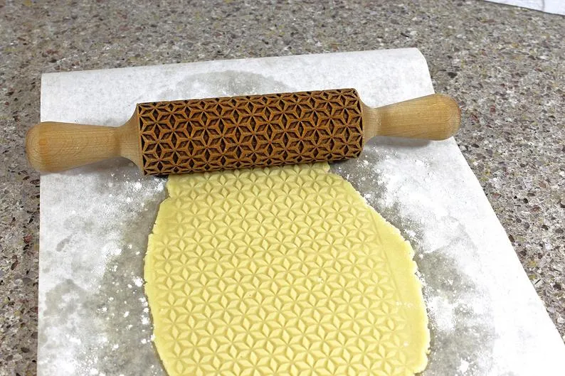 Embossing Rolling Pin Diamond Engraved Pattern, Clay Stamp,Textured Cookies, Christmas Gift, Ceramic Roller Pottery