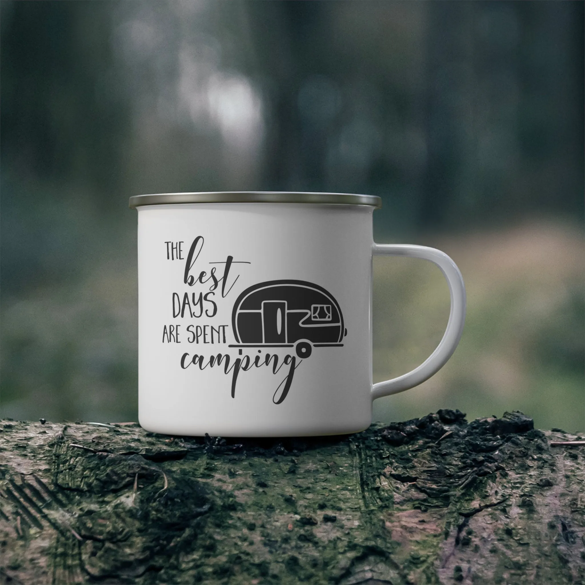 Enamel Camping Mug - "The Best Days are Spent Camping" - Nature Lover's Outdoor Coffee Cup