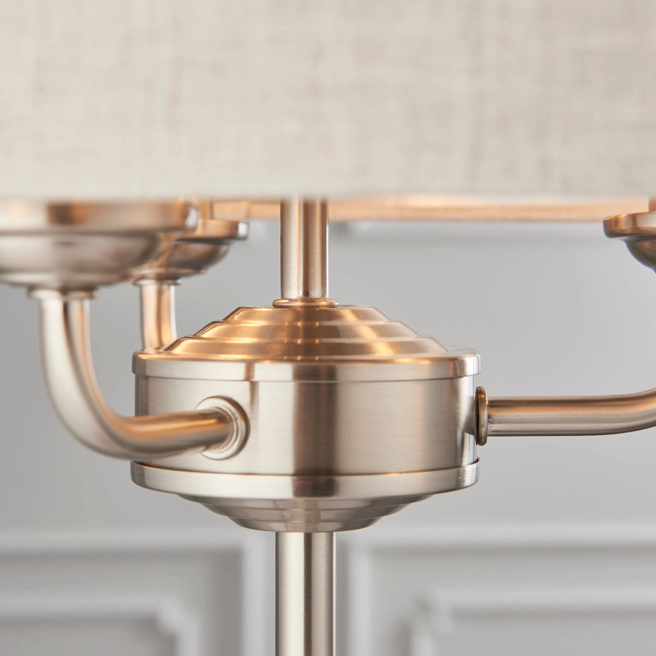 Endon 94369 Highclere 3lt Table Brushed chrome plate & natural linen 3 x 18W E14 Eco golf (Required)