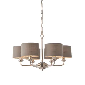 Endon 94381 Highclere 6lt Pendant Bright nickel plate & charcoal fabric 6 x 28W E14 Eco golf (Required)