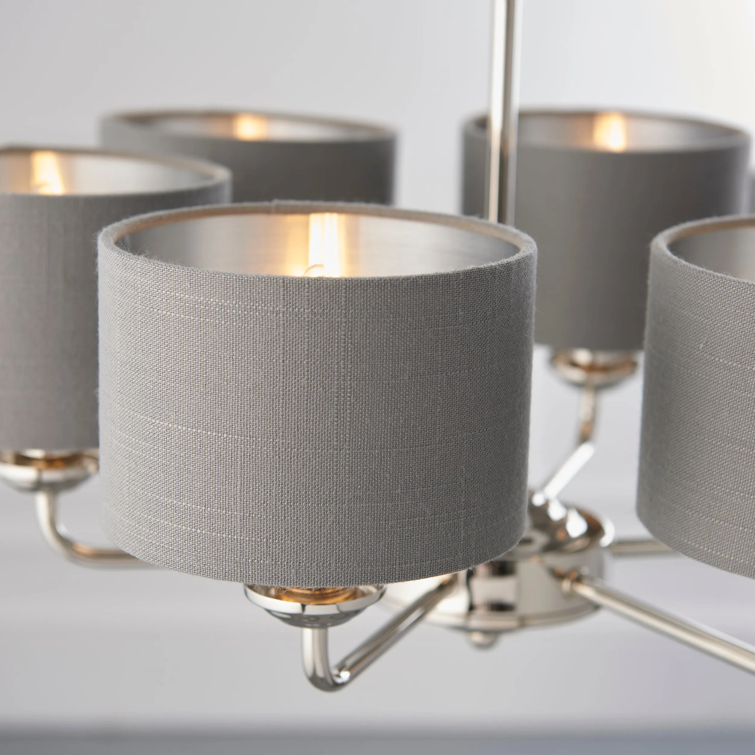 Endon 94381 Highclere 6lt Pendant Bright nickel plate & charcoal fabric 6 x 28W E14 Eco golf (Required)