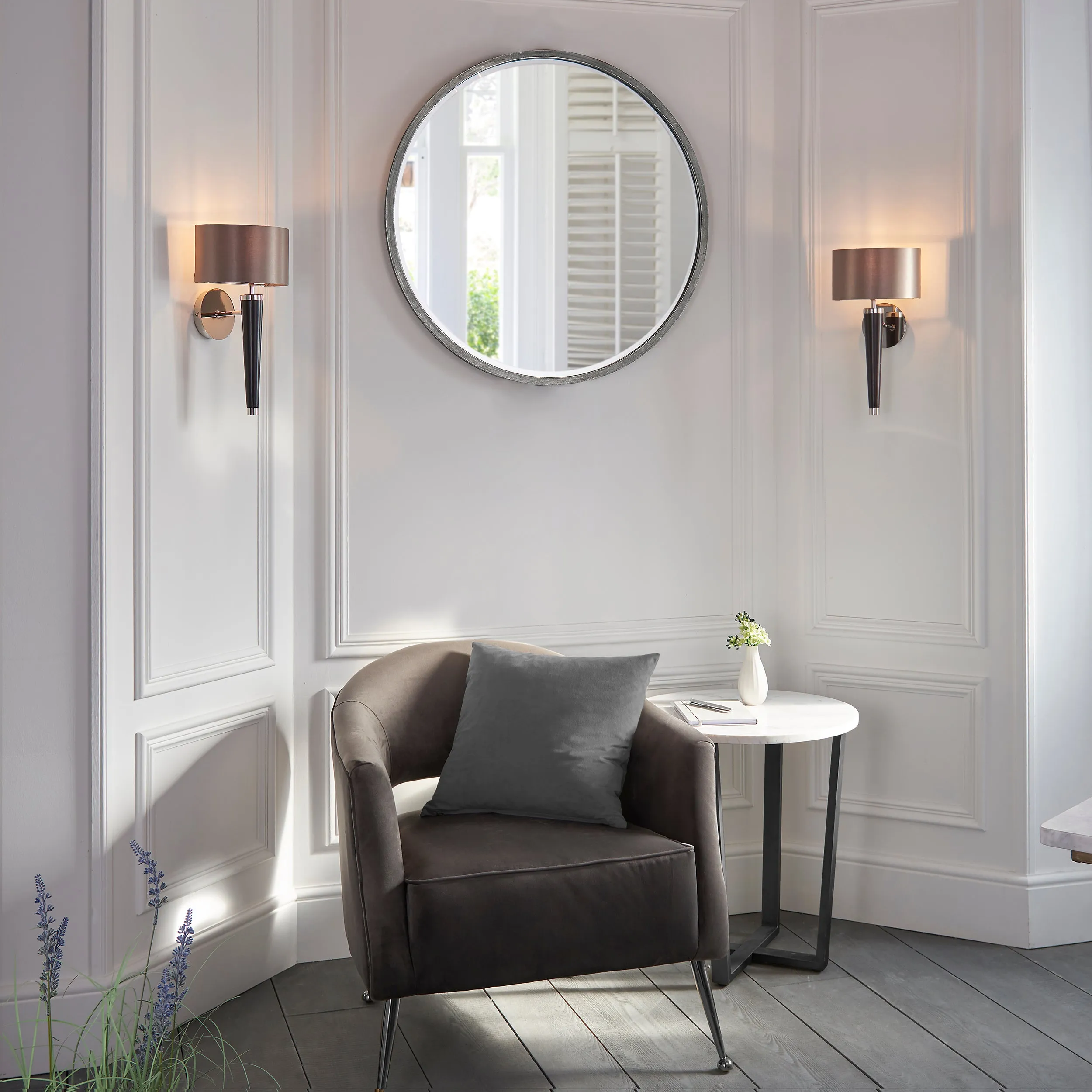Endon CORVINA-1WB Corvina 1lt Wall Dark wood, bright nickel plate & mink fabric 40W E14 golf (Required)