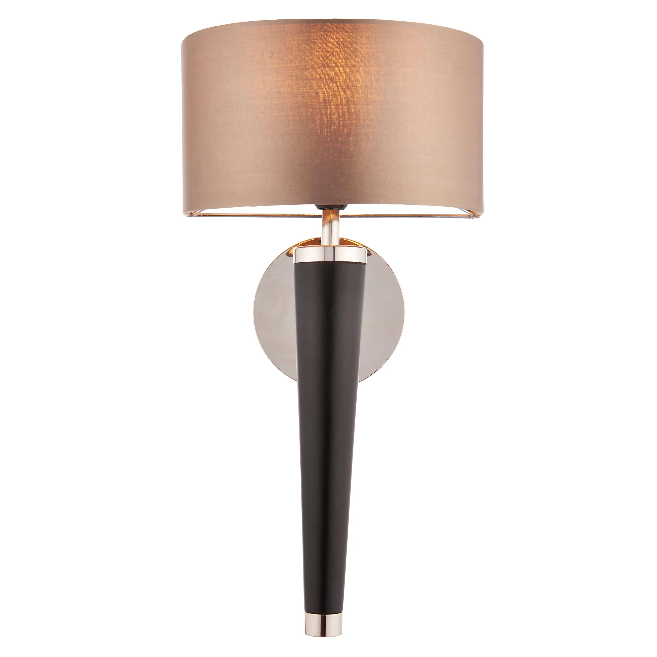 Endon CORVINA-1WB Corvina 1lt Wall Dark wood, bright nickel plate & mink fabric 40W E14 golf (Required)