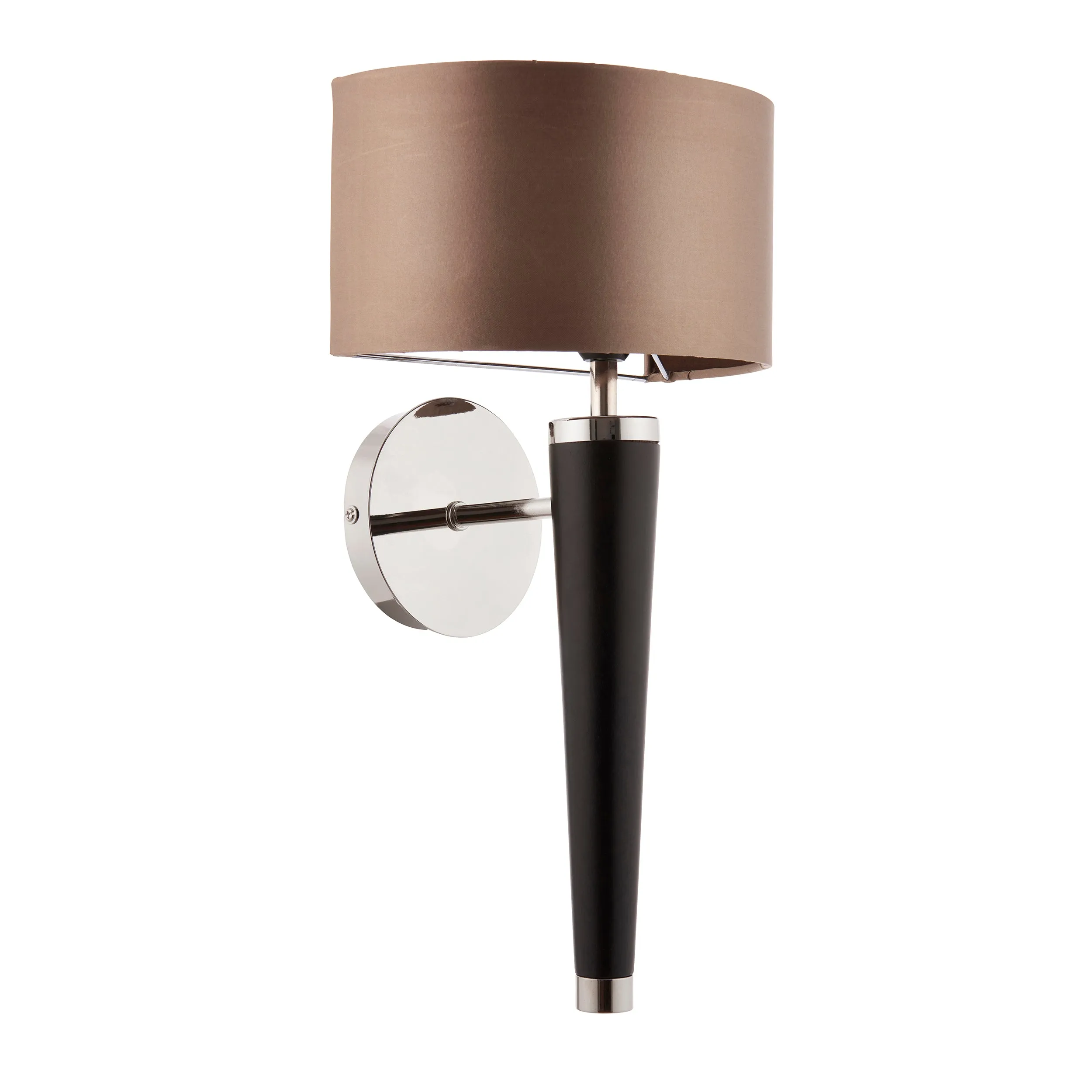 Endon CORVINA-1WB Corvina 1lt Wall Dark wood, bright nickel plate & mink fabric 40W E14 golf (Required)