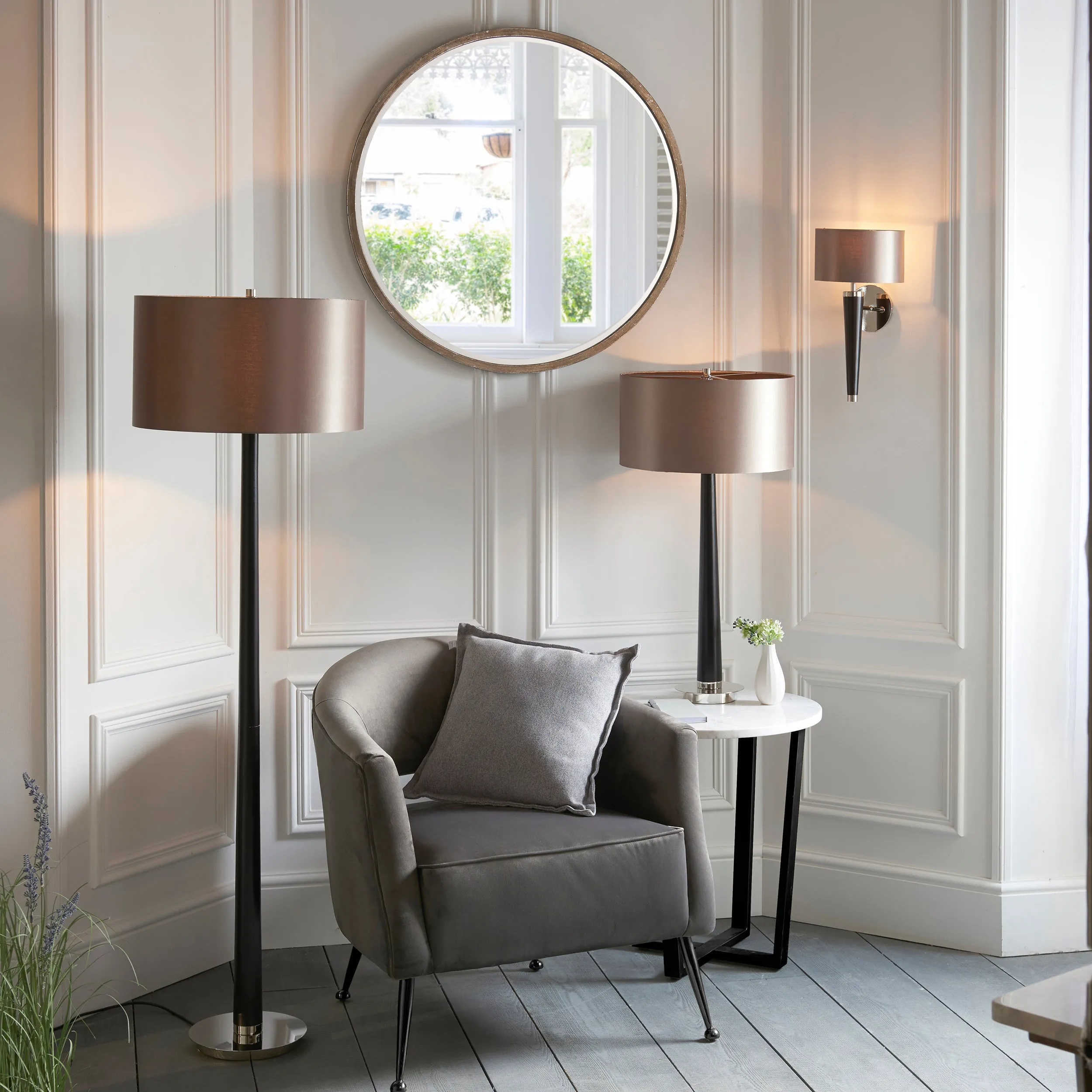 Endon CORVINA-1WB Corvina 1lt Wall Dark wood, bright nickel plate & mink fabric 40W E14 golf (Required)