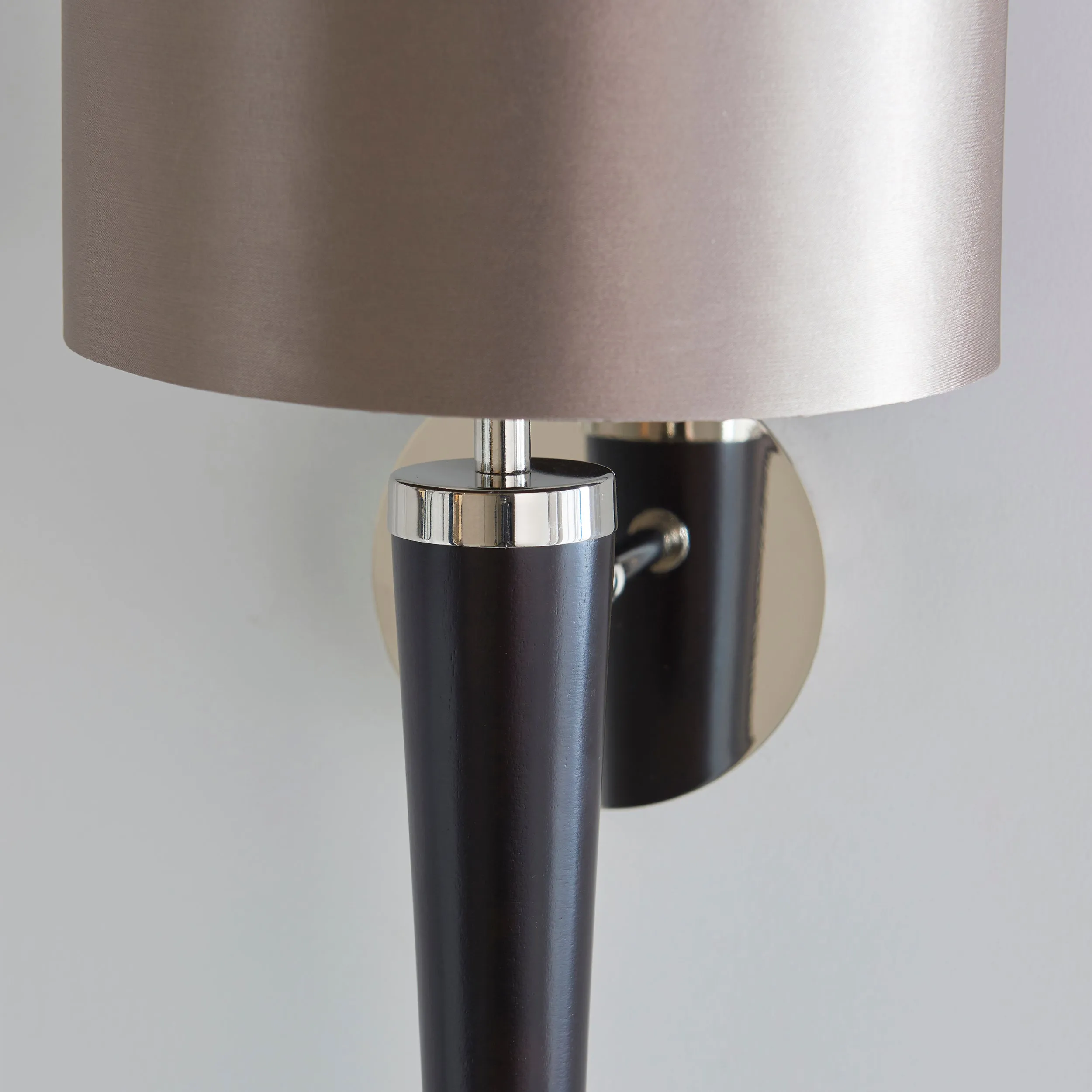 Endon CORVINA-1WB Corvina 1lt Wall Dark wood, bright nickel plate & mink fabric 40W E14 golf (Required)