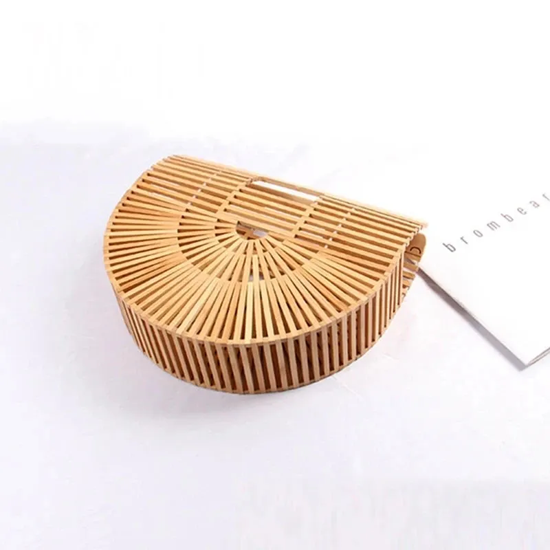 Fashion Straw Bag Bamboo Semi-circular Handbags High quality Hand woven Women Bags Bohemia Summer Ladies Beach Bag Bamboo Bags