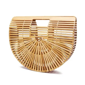 Fashion Straw Bag Bamboo Semi-circular Handbags High quality Hand woven Women Bags Bohemia Summer Ladies Beach Bag Bamboo Bags