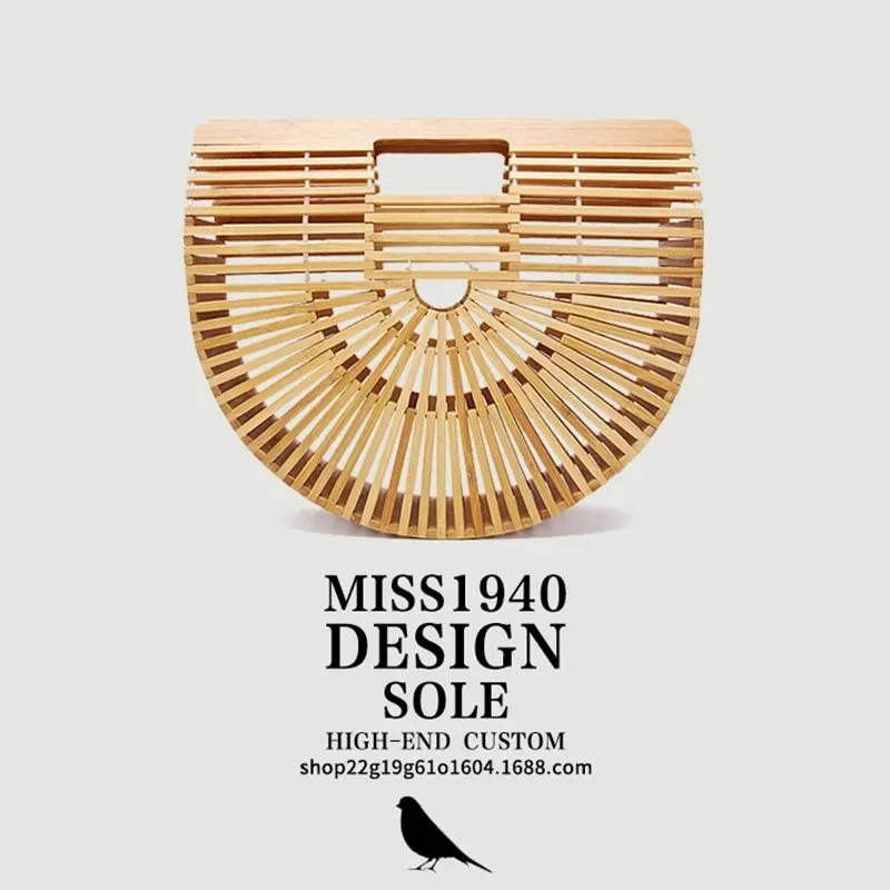 Fashion Straw Bag Bamboo Semi-circular Handbags High quality Hand woven Women Bags Bohemia Summer Ladies Beach Bag Bamboo Bags