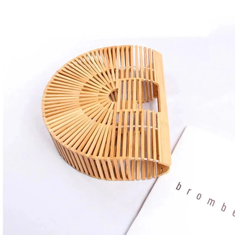 Fashion Straw Bag Bamboo Semi-circular Handbags High quality Hand woven Women Bags Bohemia Summer Ladies Beach Bag Bamboo Bags