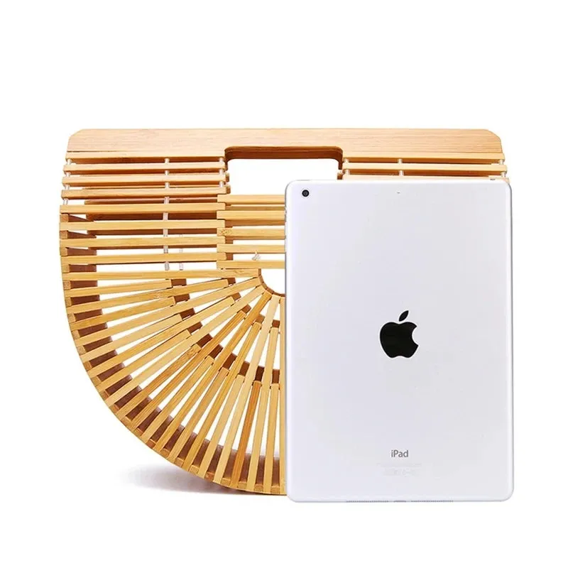 Fashion Straw Bag Bamboo Semi-circular Handbags High quality Hand woven Women Bags Bohemia Summer Ladies Beach Bag Bamboo Bags