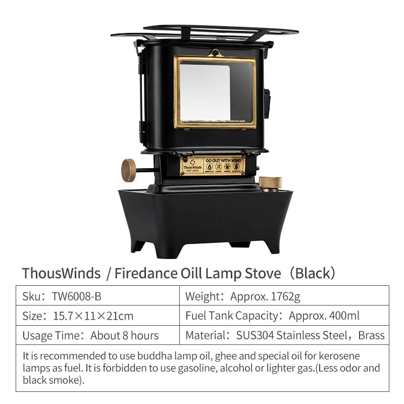 Firedance Oil Lamp Stove – Portable Retro Brass Camping Lantern, 8-Hour Burn for Outdoor Adventures