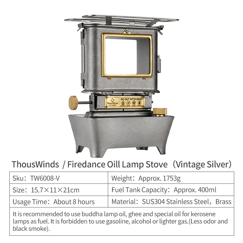 Firedance Oil Lamp Stove – Portable Retro Brass Camping Lantern, 8-Hour Burn for Outdoor Adventures