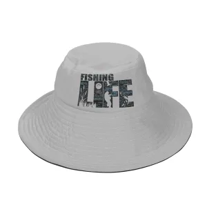Fishing Life Word Art Design Fishermans Bucket Hats