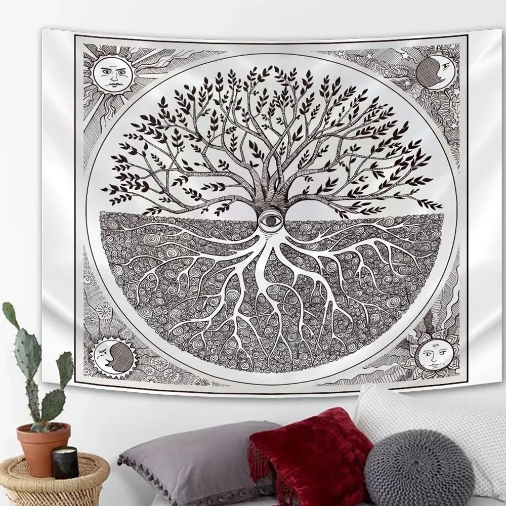 Forest Tapestry Nature Tree Popular elves Wall Hanging Green Family Tree Tapestry Sun and Moon Beach Blanket Home Decor