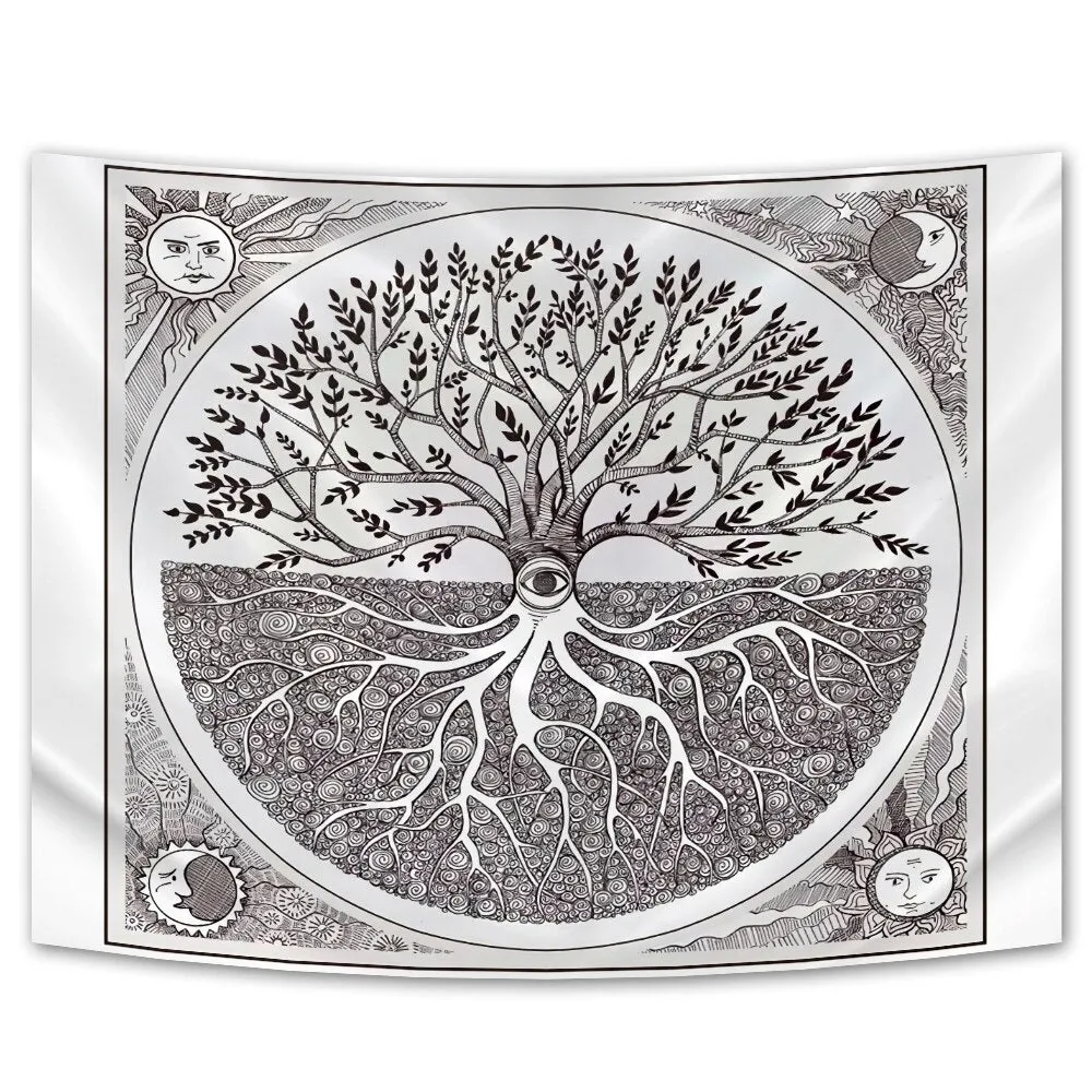 Forest Tapestry Nature Tree Popular elves Wall Hanging Green Family Tree Tapestry Sun and Moon Beach Blanket Home Decor