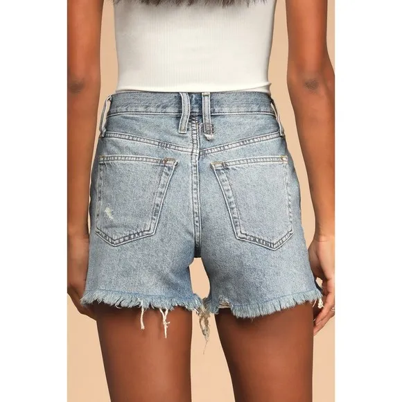 Free People Makai Cut Off Jean Shorts 31 Blue Denim Raw Hem Distress Faded New