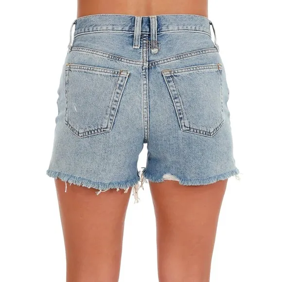 Free People Makai Cut Off Jean Shorts 31 Blue Denim Raw Hem Distress Faded New