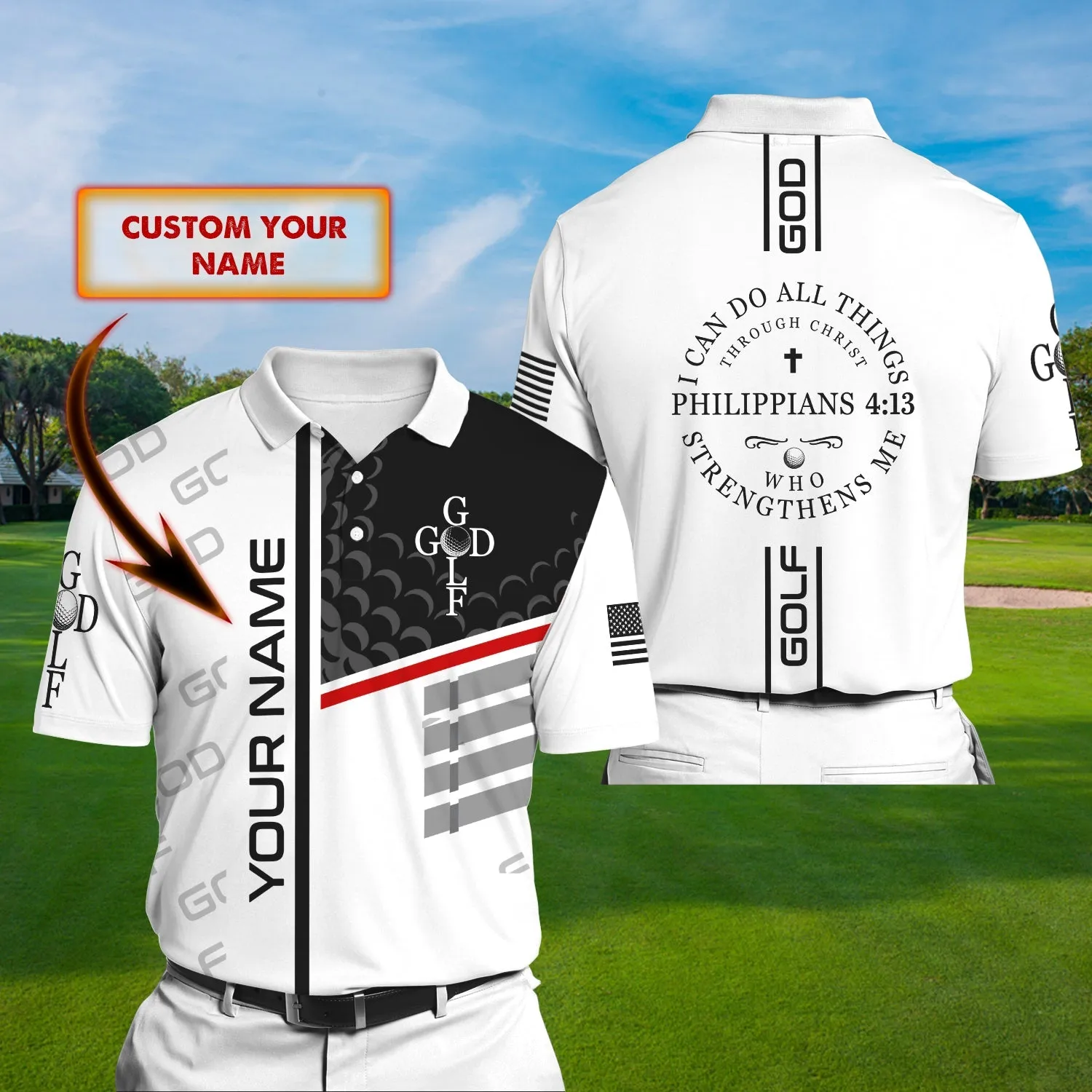 God - Golf - Personalized Name 3D Polo Shirt 39 - TD96