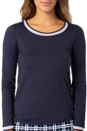 Golftini Long Sleeve Mesh Polo -Navy/White