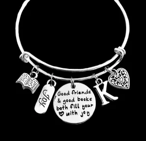 Good Friends and Good Books Both Fill your Heart with Joy Expandable Silver Charm Bracelet Adjustable Bangle Trendy Gift